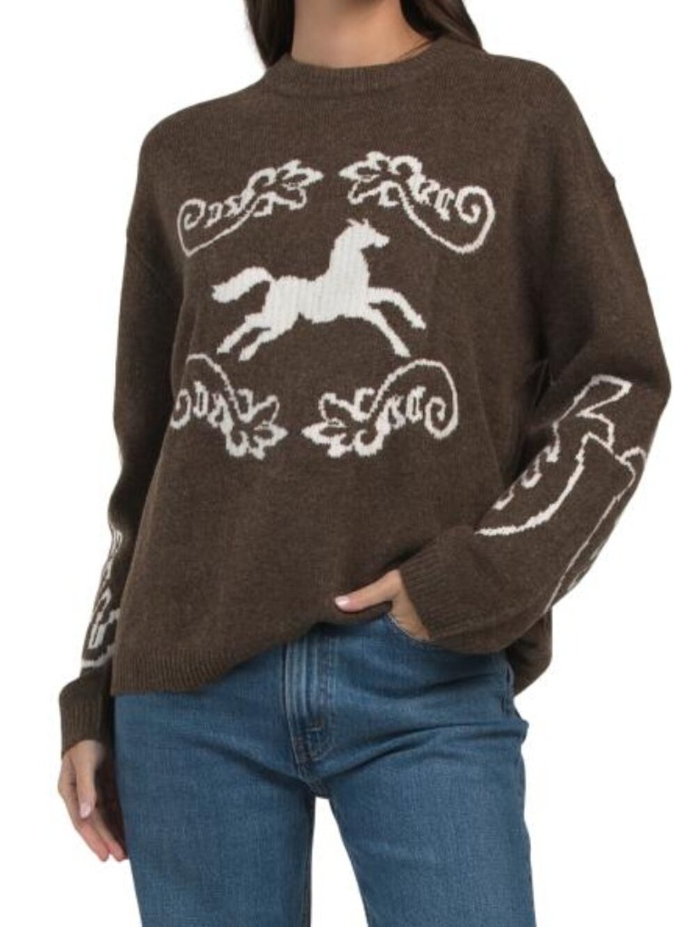 MOON RIVER Horse Crew Neck Sweater